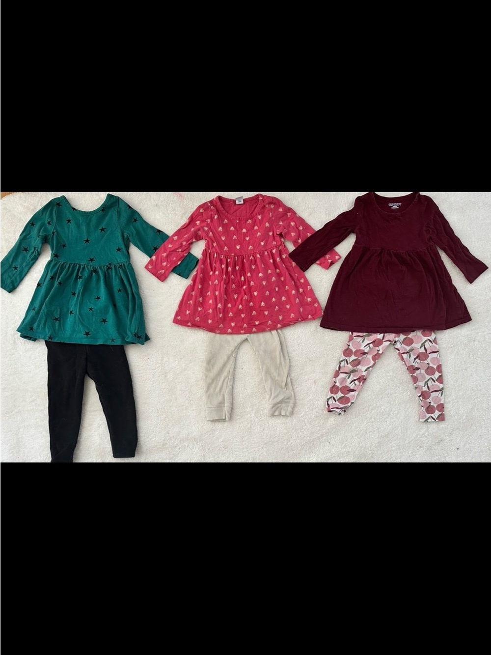 Old Navy Girls Leggings Trio - Black, Cream, Pink (Floral)